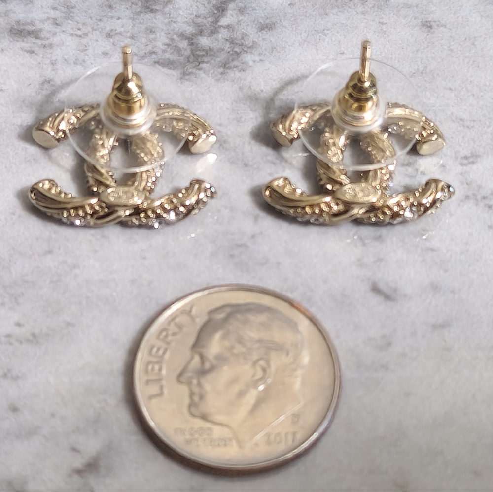 Chanel Gold CC Logo Crystal Stud Earrings - Picture 3 of 7